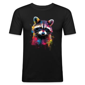 Waschbär - Männer Slim Fit T-Shirt - Schwarz - Vorne - Nik (191cm)