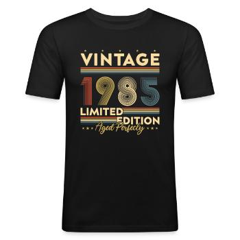 1985 Vintage Retro Cadeau D’anniversaire - T-shirt près du corps Homme - noir - Devant - Nik (191cm)