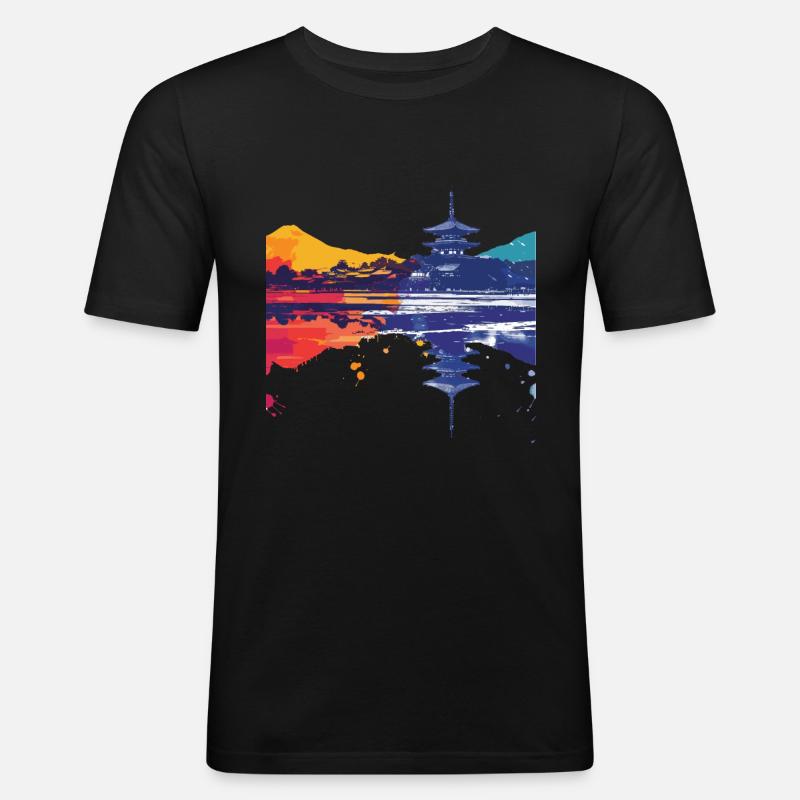 Kamakura - Männer Slim Fit T-Shirt - Schwarz