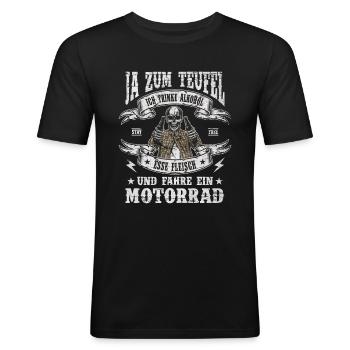 , je roule à moto | Cycliste - T-shirt près du corps Homme - noir - Devant - Nik (191cm)