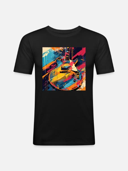 Gitarre - Männer Slim Fit T-Shirt - Schwarz