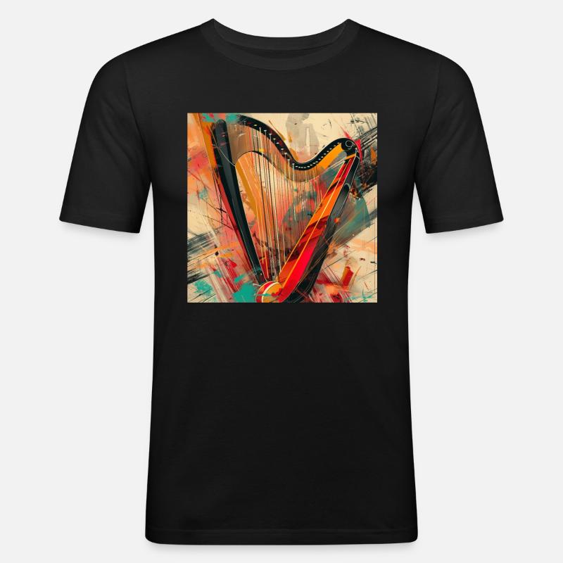 Harfe - Männer Slim Fit T-Shirt - Schwarz