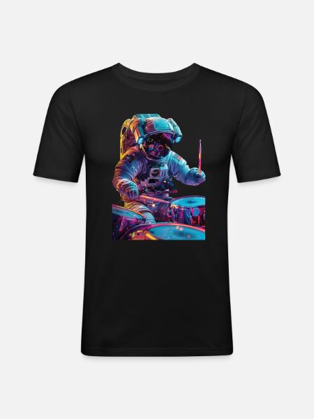 Astronaut Trommeln - Männer Slim Fit T-Shirt - Schwarz
