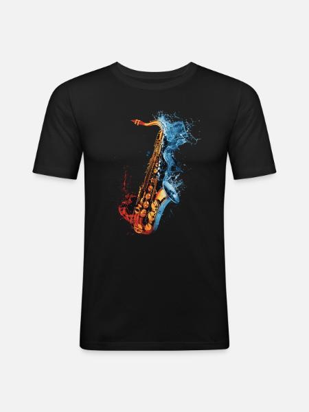 Saxophon - Männer Slim Fit T-Shirt - Schwarz