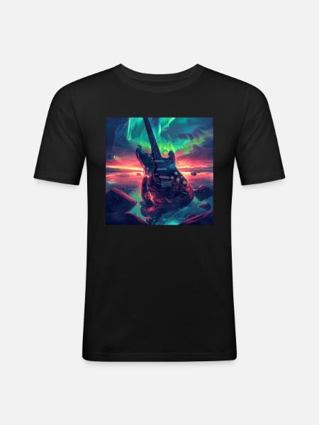 Gitarre - Männer Slim Fit T-Shirt - Schwarz