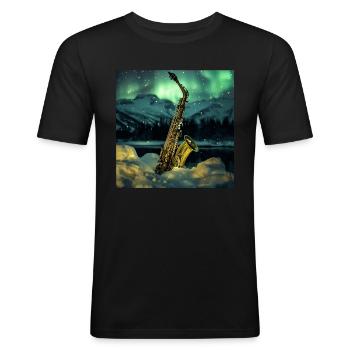 Saxophon - Männer Slim Fit T-Shirt - Schwarz - Vorne - Nik (191cm)