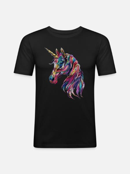 Einhorn - Männer Slim Fit T-Shirt - Schwarz