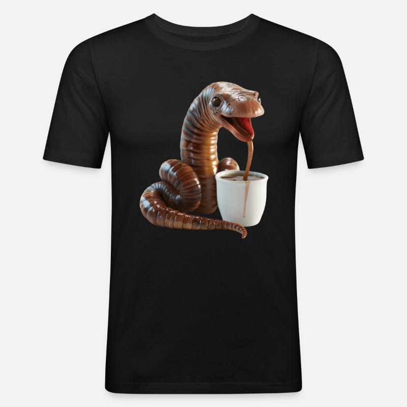 Wurm Kaffee - Männer Slim Fit T-Shirt - Schwarz