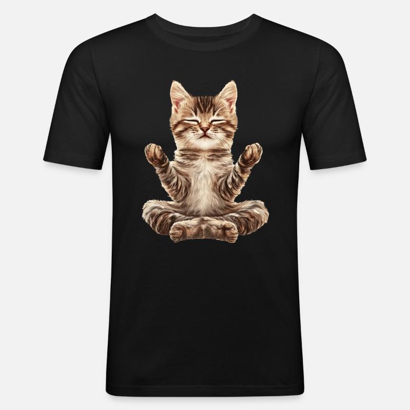 Katze - Männer Slim Fit T-Shirt - Schwarz