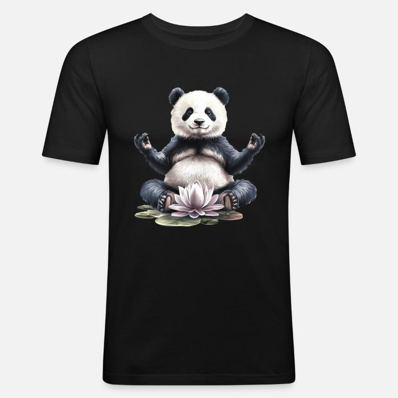 Panda - Männer Slim Fit T-Shirt - Schwarz