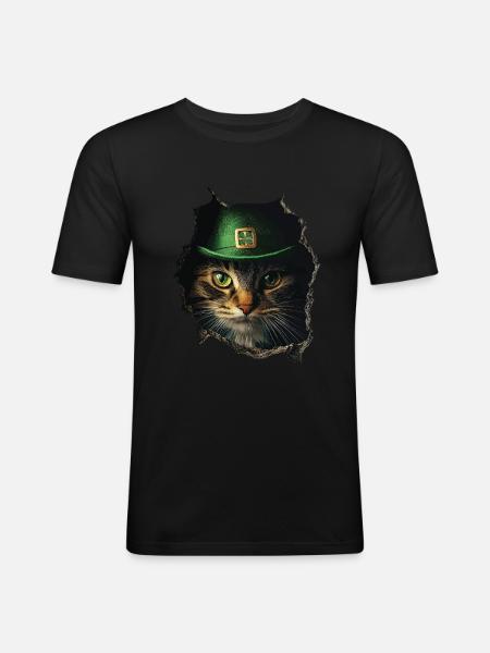 St. Patrick Katze - Männer Slim Fit T-Shirt - Schwarz