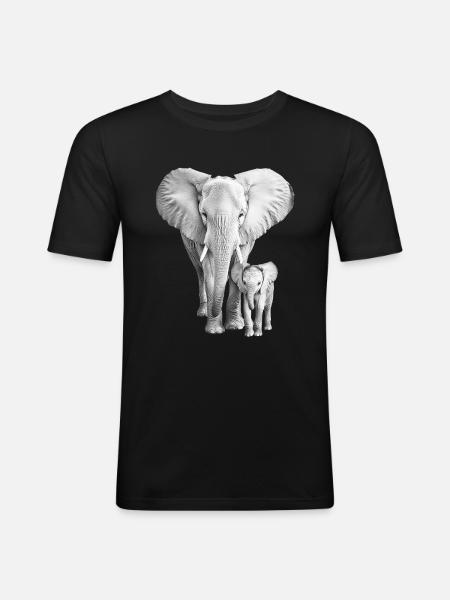 Elefant - Männer Slim Fit T-Shirt - Schwarz