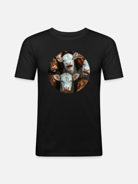 Kuh - Männer Slim Fit T-Shirt - Schwarz