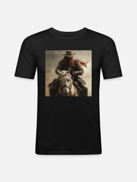 Cowboy - Männer Slim Fit T-Shirt - Schwarz