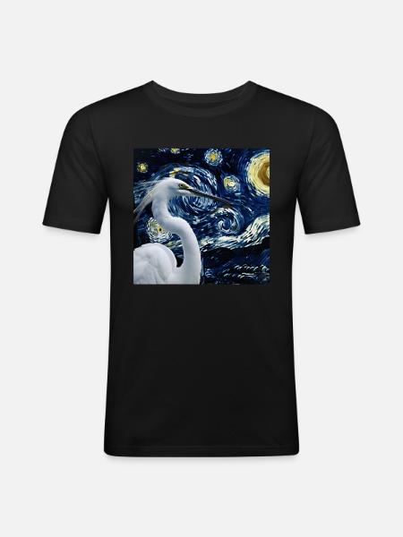 Reiher Vogel - Männer Slim Fit T-Shirt - Schwarz