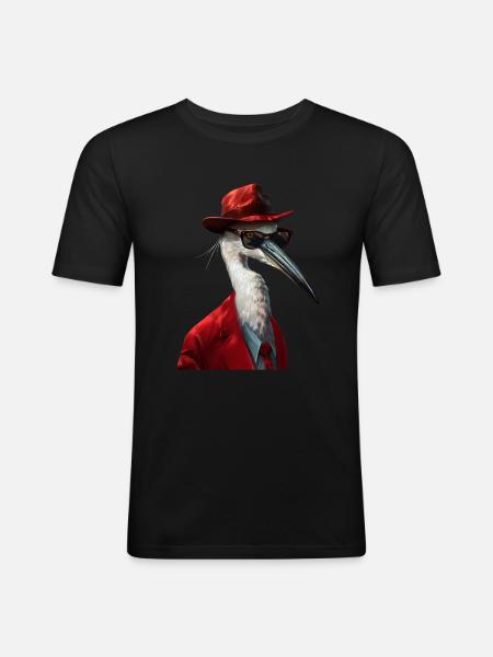 Reiher Vogel - Männer Slim Fit T-Shirt - Schwarz