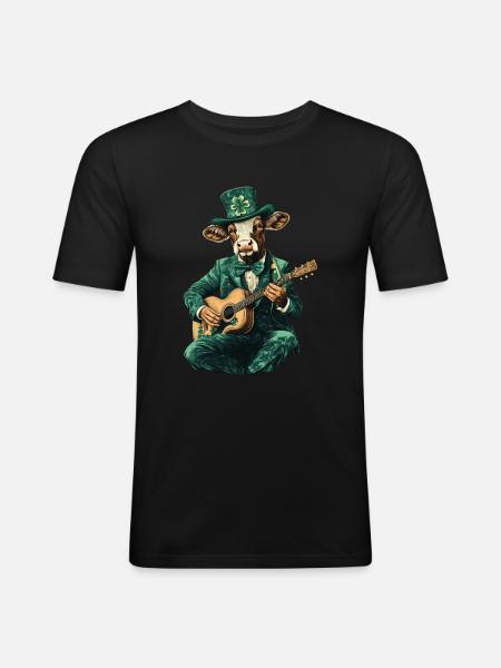 Kuh - Männer Slim Fit T-Shirt - Schwarz