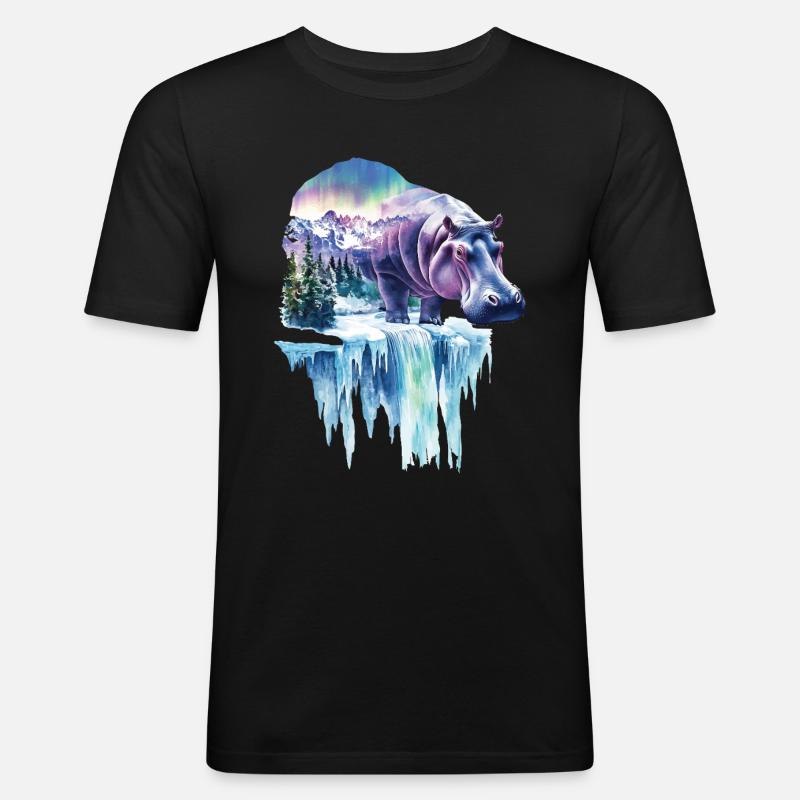 Nilpferd - Männer Slim Fit T-Shirt - Schwarz