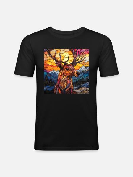 Reh - Männer Slim Fit T-Shirt - Schwarz