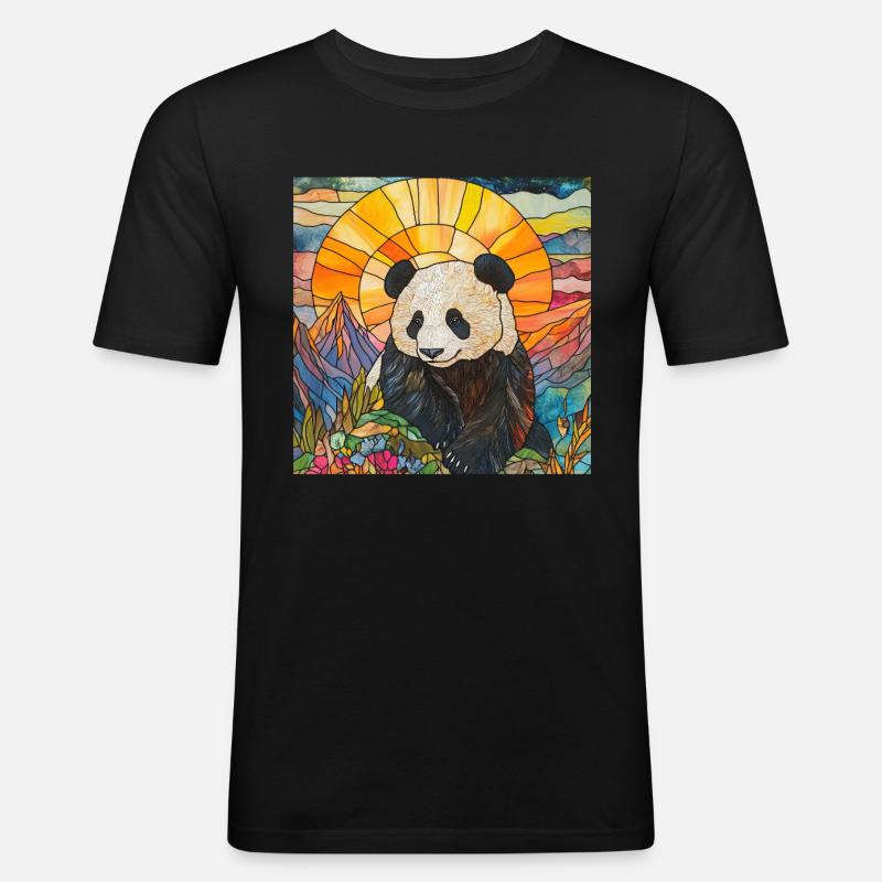 Panda - Männer Slim Fit T-Shirt - Schwarz
