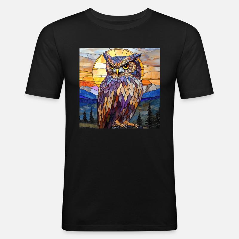 Eule - Männer Slim Fit T-Shirt - Schwarz