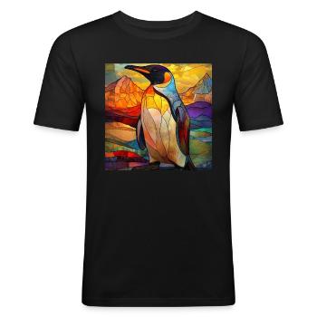 Pinguin - Männer Slim Fit T-Shirt - Schwarz - Vorne - Nik (191cm)