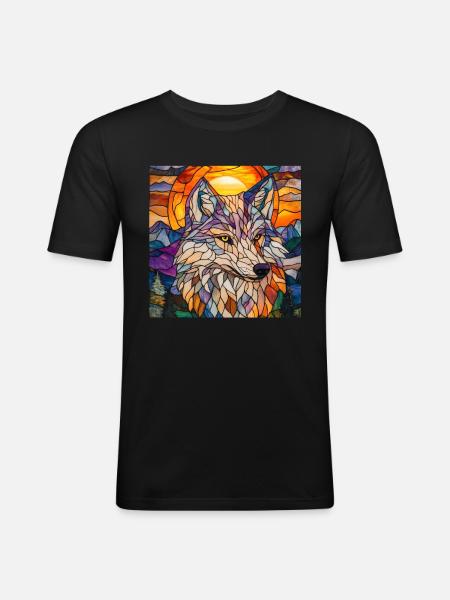 Wolf - Männer Slim Fit T-Shirt - Schwarz