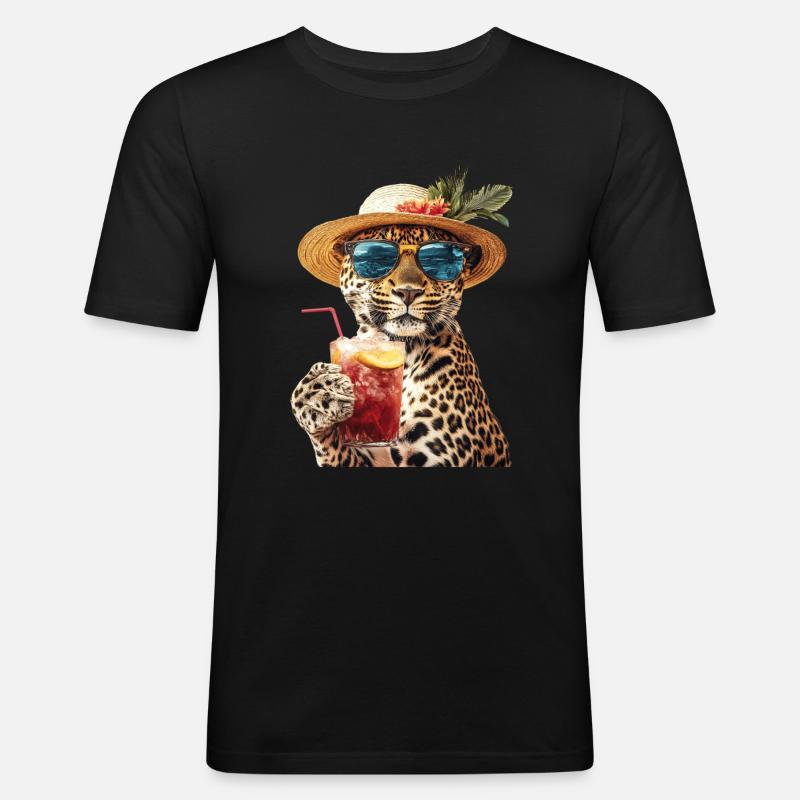 Leopard - Männer Slim Fit T-Shirt - Schwarz