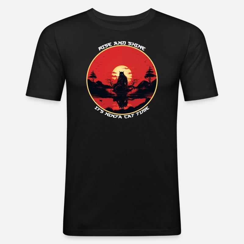 Funny Black Ninja Cat Silhouette Ninja Cat Time - Männer Slim Fit T-Shirt - Schwarz
