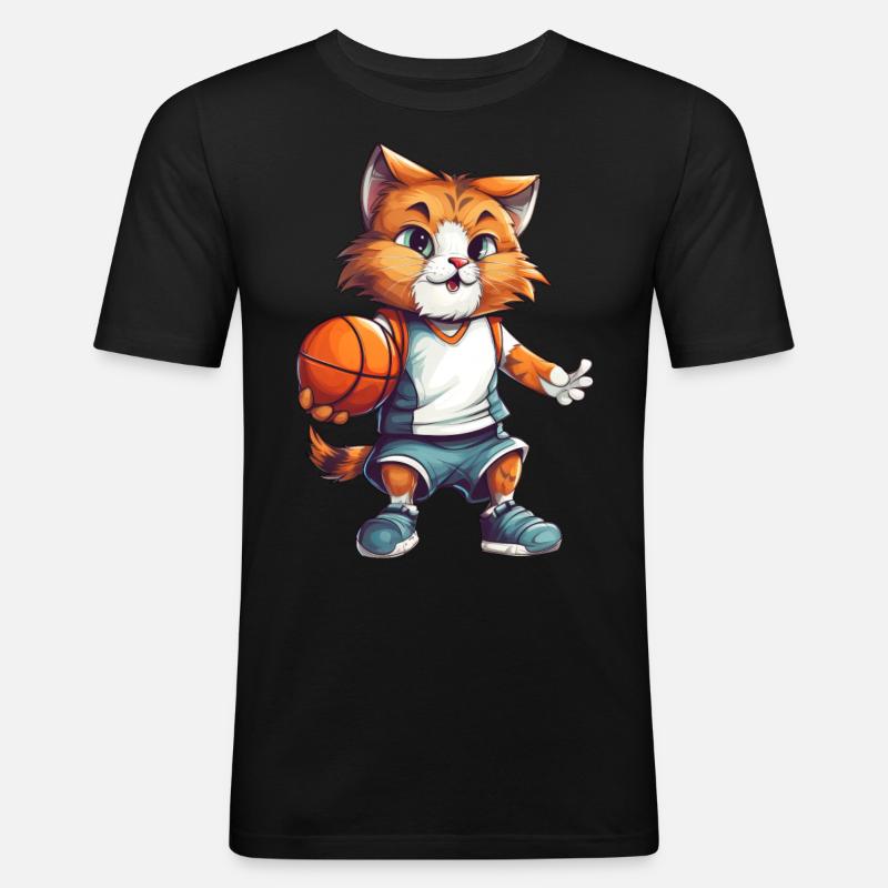 Basketball Katze - Männer Slim Fit T-Shirt - Schwarz