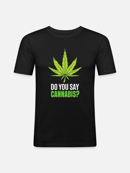Rauchen Von Cannabisblättern - Männer Slim Fit T-Shirt - Schwarz