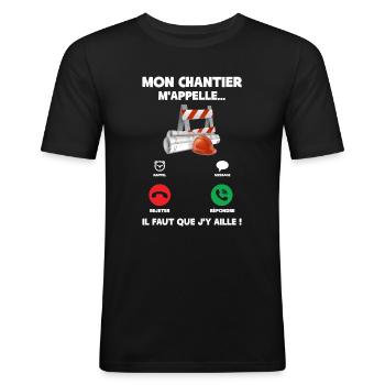 Mon Chantier M'appelle Chef de Chantier - T-shirt près du corps Homme - noir - Devant - Nik (191cm)