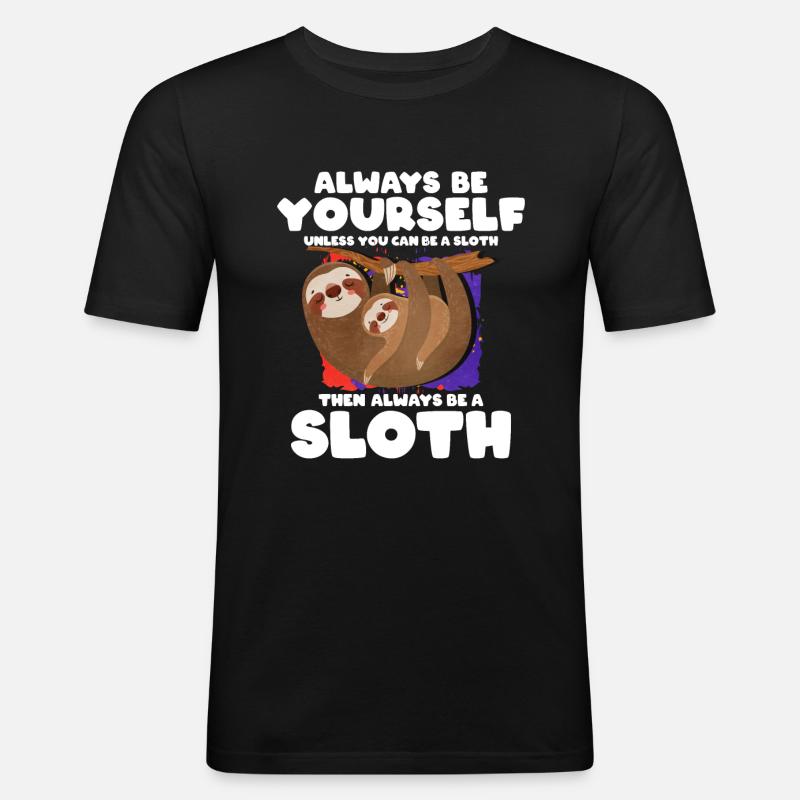 Faultier - Männer Slim Fit T-Shirt - Schwarz