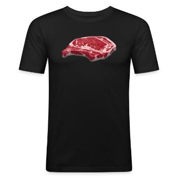 Steak - Männer Slim Fit T-Shirt - Schwarz - Vorne - Nik (191cm)