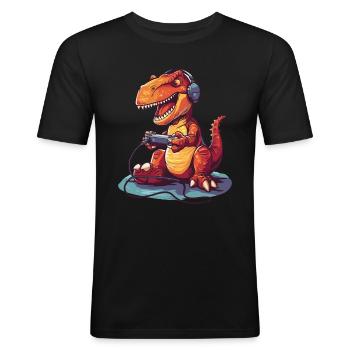 Jeu vidéo de dinosaures - T-shirt près du corps Homme - noir - Devant - Nik (191cm)