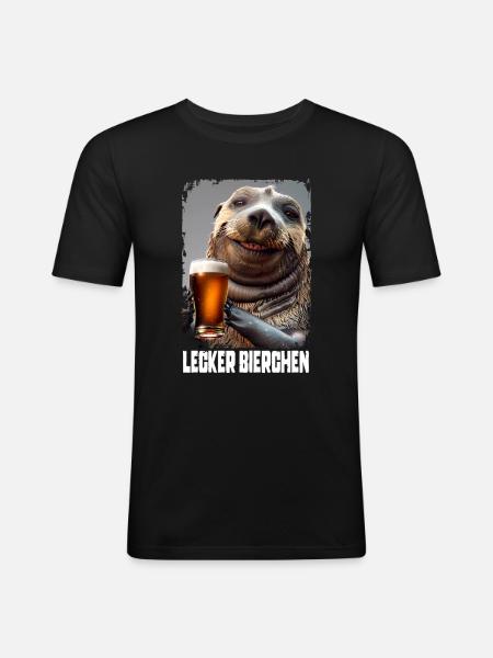 Delicious Beer Sea Lion - Men's Slim Fit T-Shirt - black