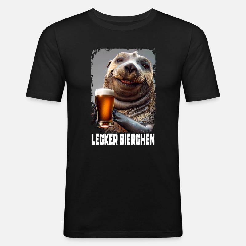 Lecker Bierchen Seelöwe - Männer Slim Fit T-Shirt - Schwarz