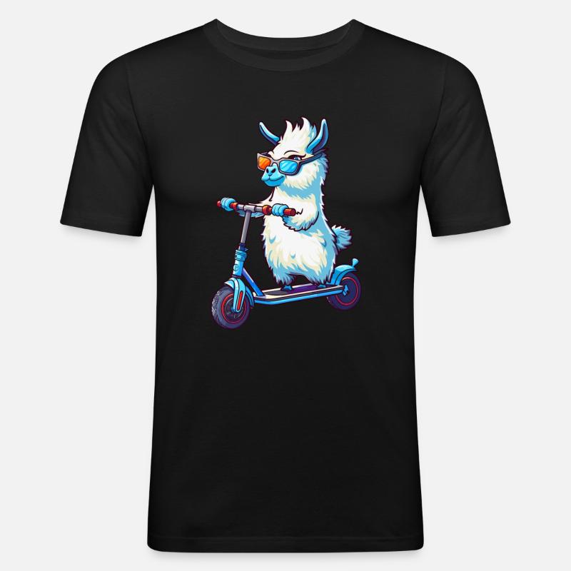 Lama Roller - Männer Slim Fit T-Shirt - Schwarz