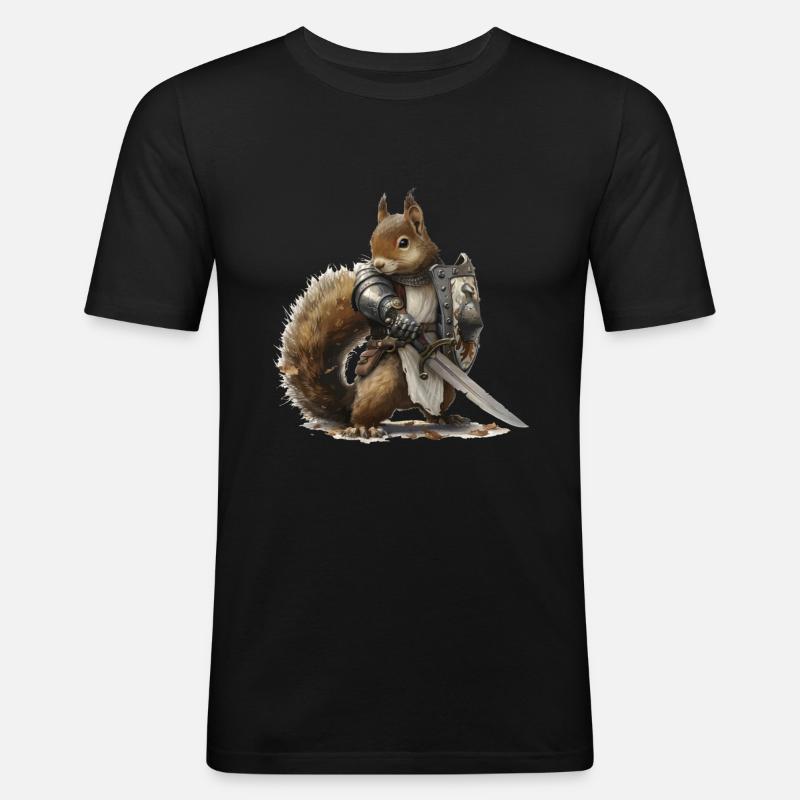 Eichhörnchen Ritter Mittelalter - Männer Slim Fit T-Shirt - Schwarz