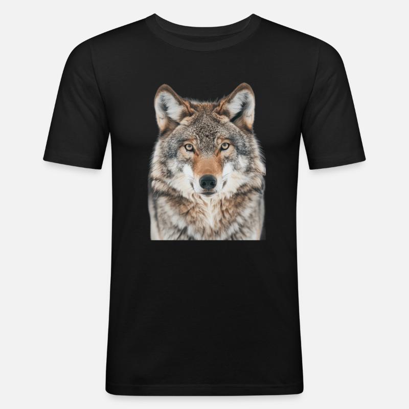 Wolf - Männer Slim Fit T-Shirt - Schwarz