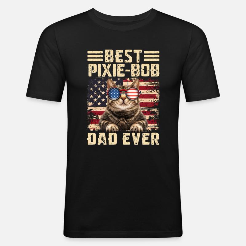 Pixie Bob Papa - Männer Slim Fit T-Shirt - Schwarz