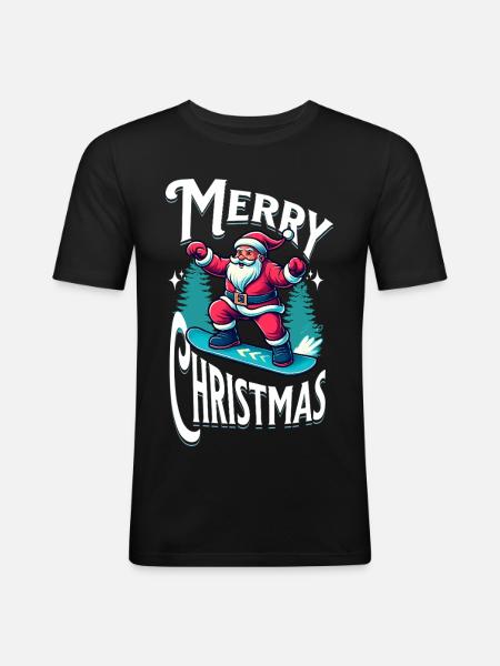 Snowboard Santa Claus - Männer Slim Fit T-Shirt - Schwarz