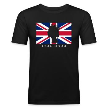 Queen Elizabeth II UK Union Jack Flagge Königin - Männer Slim Fit T-Shirt - Schwarz - Vorne - Nik (191cm)