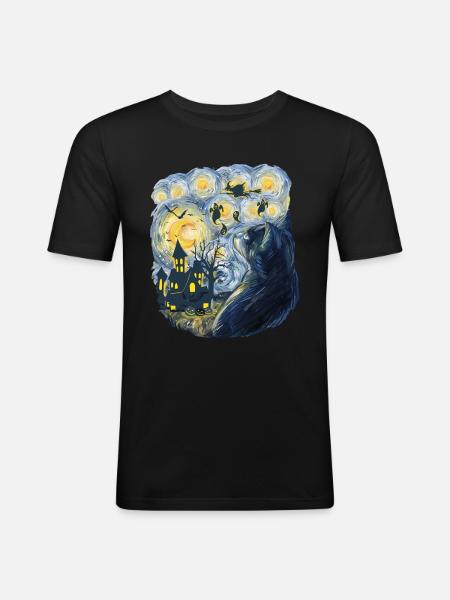 Spooky Evening With Pumpkins Ghosts - Men's Slim Fit T-Shirt - black