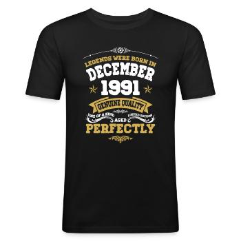 Millésime Vieilli parfaitement Décembre 1991 - T-shirt près du corps Homme - noir - Devant - Nik (191cm)