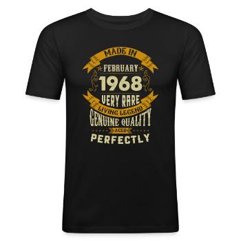 Février 1968 Vintage vintage anniversaire - T-shirt près du corps Homme - noir - Devant - Nik (191cm)