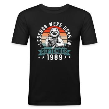 Legends Were Born In September 1989 Faultier Sloth - Men's Slim Fit T-Shirt - black - Front - Nik (191cm)