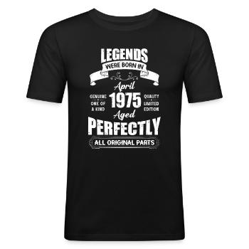 Legendes werden geboren in april 1975 verjaardag - Mannen slim fit T-shirt - zwart - Voor - Nik (191cm)