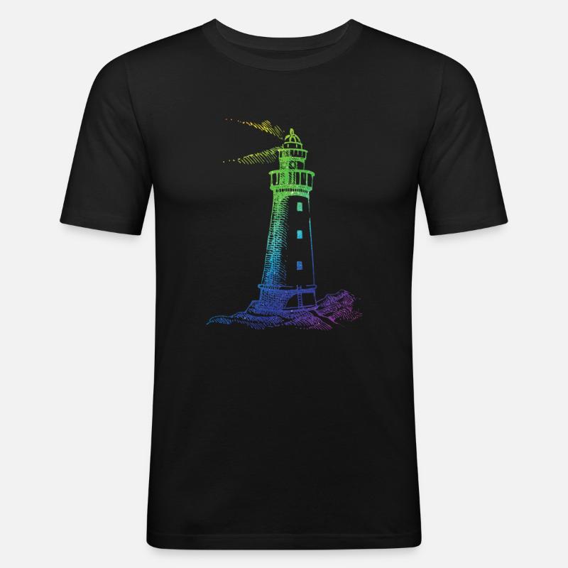 Regenbogen Leuchtturm - Männer Slim Fit T-Shirt - Schwarz