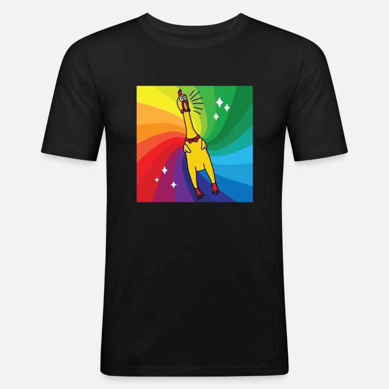 Rubber Chickens Regenbogen Gummihuhn - Männer Slim Fit T-Shirt - Schwarz